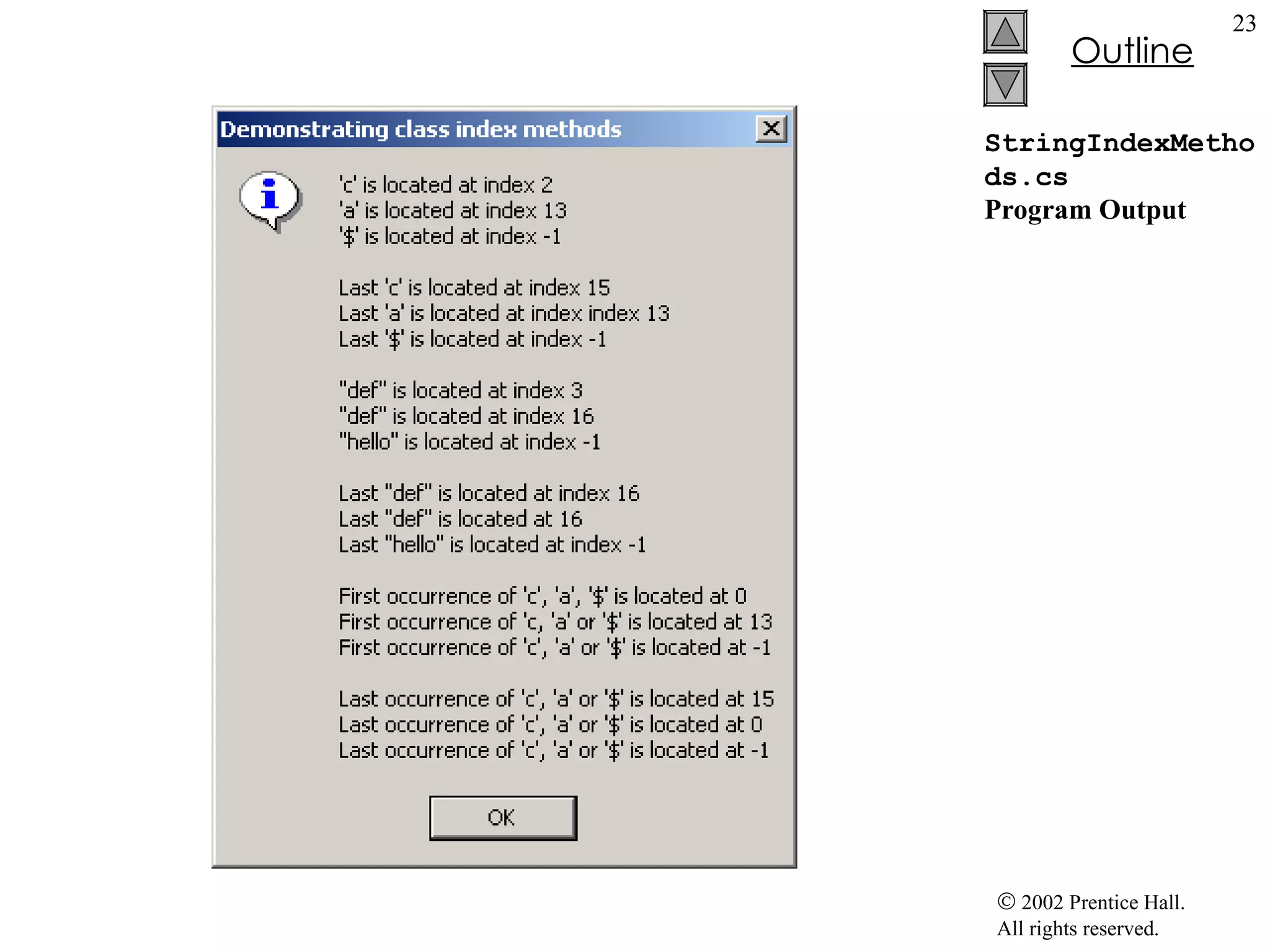 StringIndexMethods.cs Program Output 