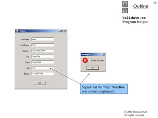 Validate.cs Program Output Signal that the “Zip”  TextBox  was entered improperly 