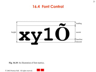 16.4  Font Control Fig. 16.10 An illustration of font metrics.  xy1 Õ descent baseline ascent leading height 
