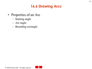 16.6 Drawing Arcs Properties of an Arc Starting angle Arc angle Bounding rectangle 