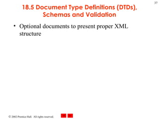 18.5 Document Type Definitions (DTDs), Schemas and Validation Optional documents to present proper XML structure 