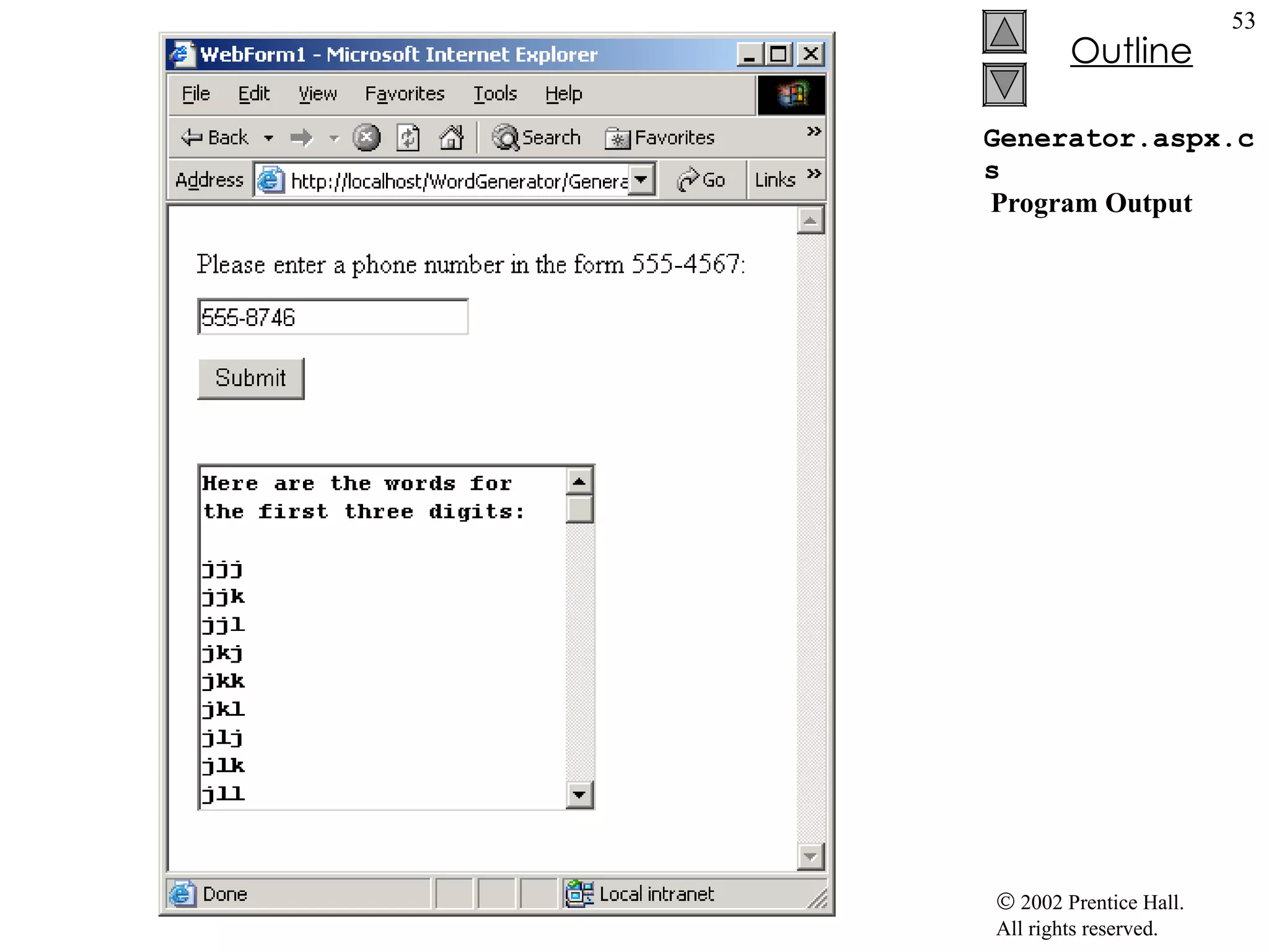 Generator.aspx.cs  Program Output 