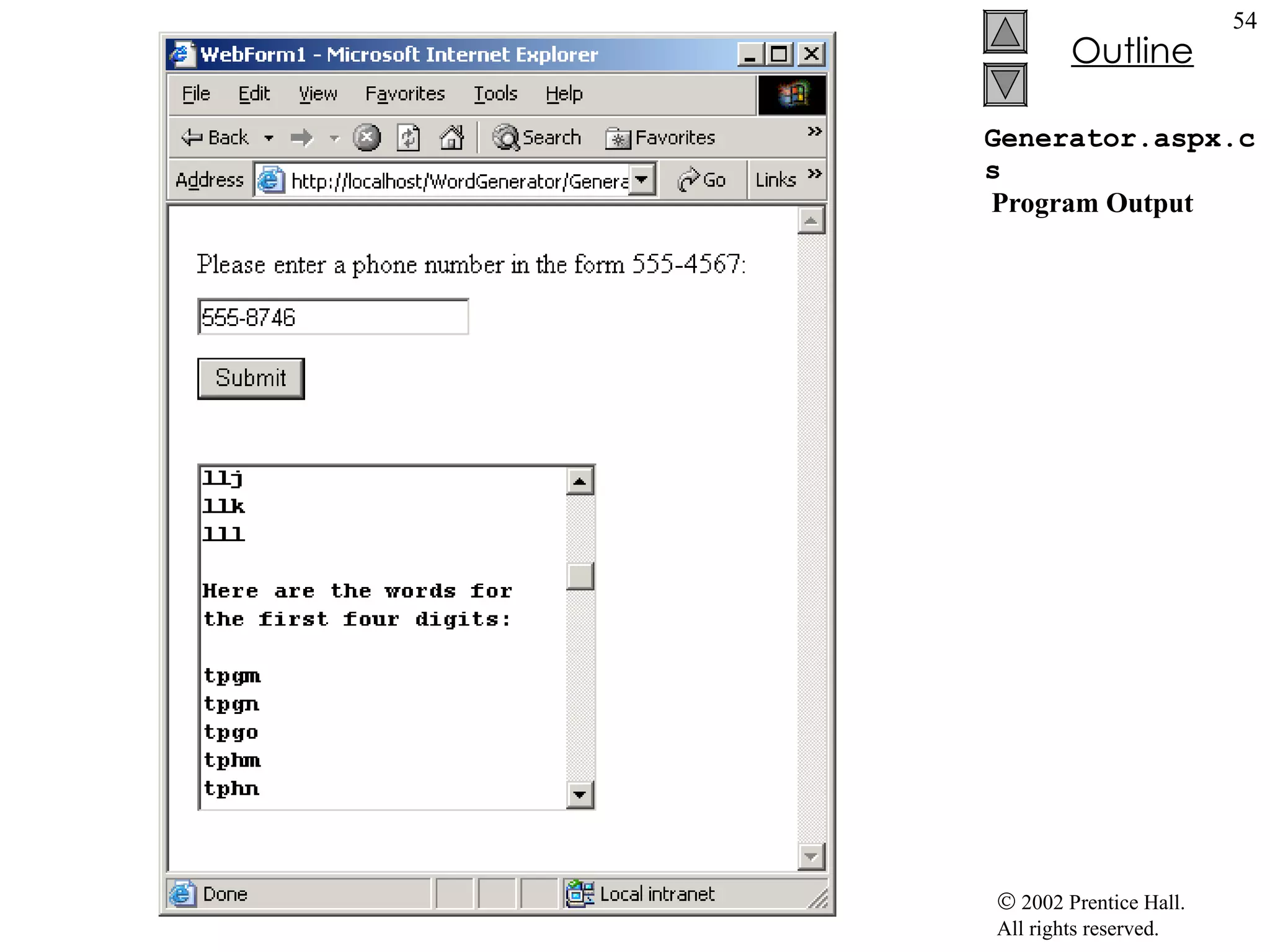 Generator.aspx.cs  Program Output 