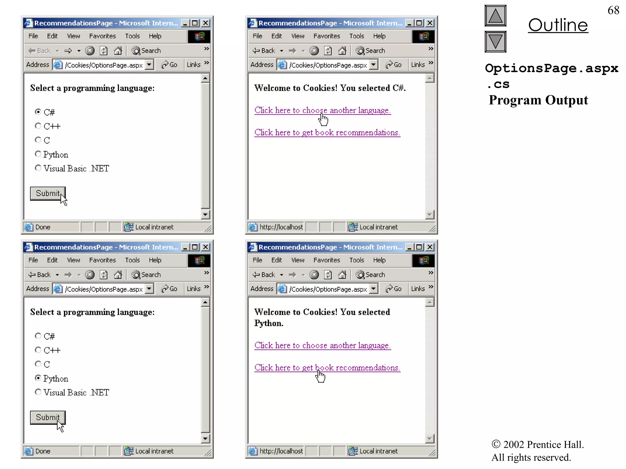 OptionsPage.aspx.cs  Program Output 