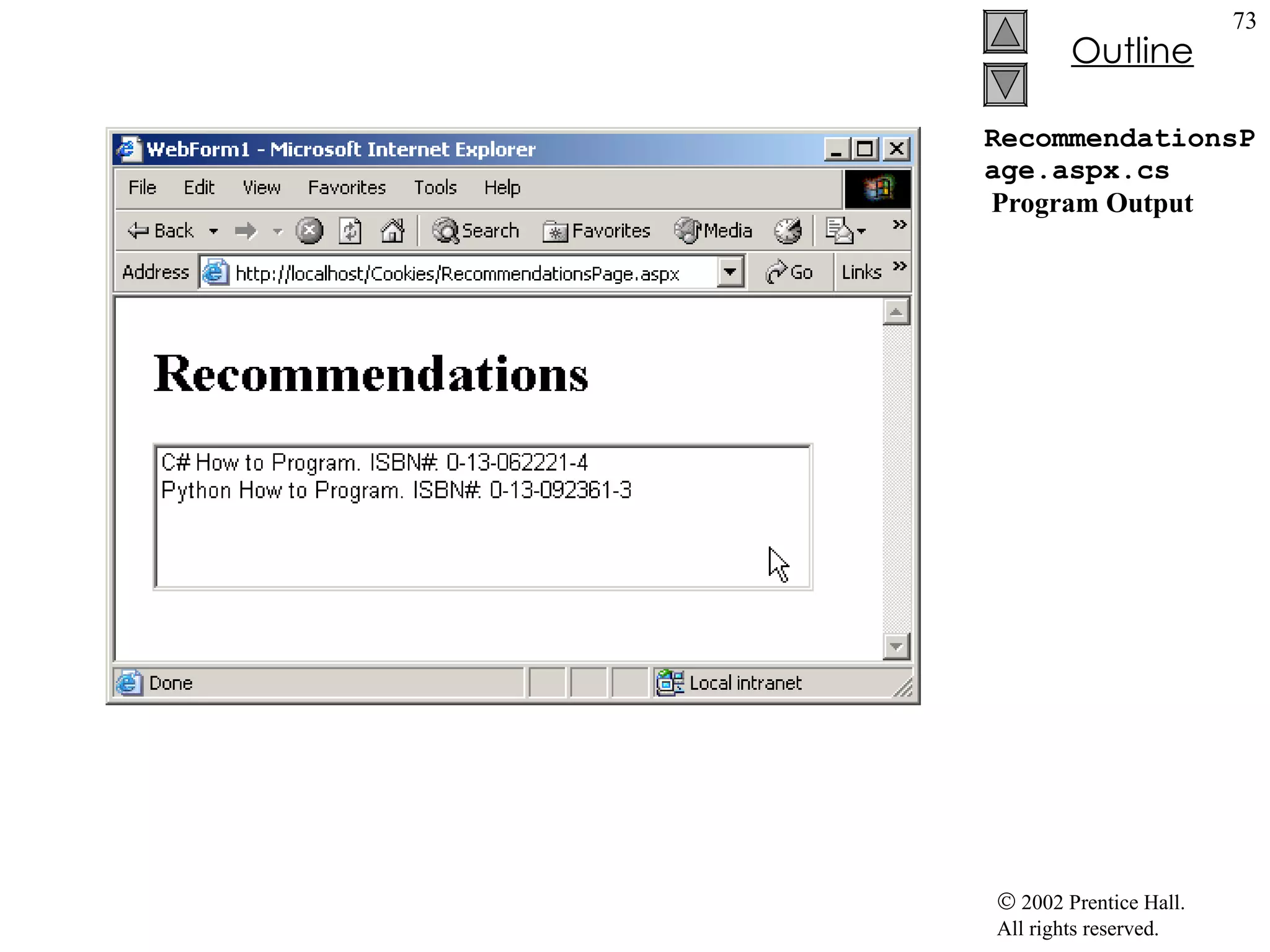 RecommendationsPage.aspx.cs  Program Output 