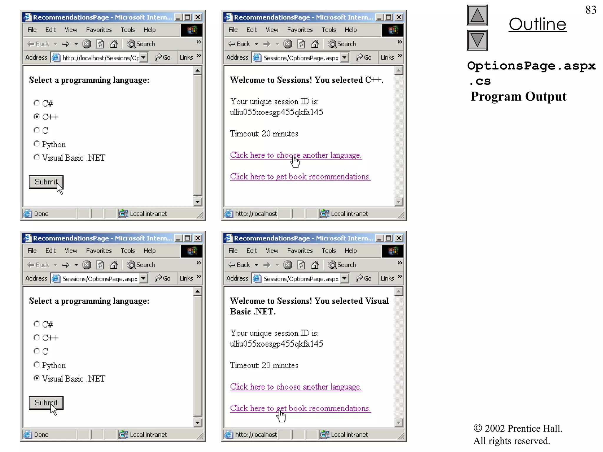 OptionsPage.aspx.cs  Program Output 