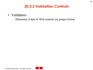 20.5.3 Validation Controls Validators Determine if data in Web controls are proper format 