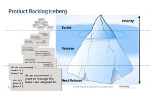 Product Backlog Iceberg
                                                                            Priority

                    Sprint




                    Release




                    Next Release

 131                         © 2008  Objectbay So0ware & Consul9ng GmbH. 
 