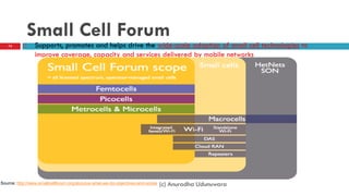 Small Cell Forum
 Supports, promotes and helps drive the wide-scale adoption of small cell technologies to
improve coverage, capacity and services delivered by mobile networks
(c) Anuradha Udunuwara
72
Source: http://www.smallcellforum.org/aboutus-what-we-do-objectives-and-scope
 