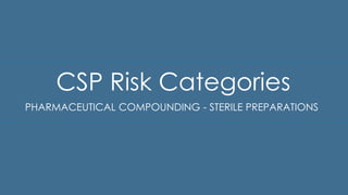 CSP Risk Categories
PHARMACEUTICAL COMPOUNDING - STERILE PREPARATIONS
 