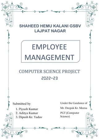 Employee Management (CS Project for 12th CBSE) | PDF