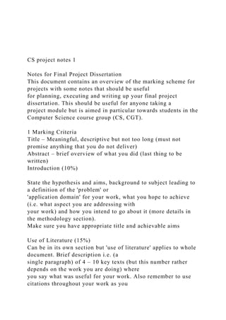 CS project notes 1 Notes for Final Project Dissertation .docx