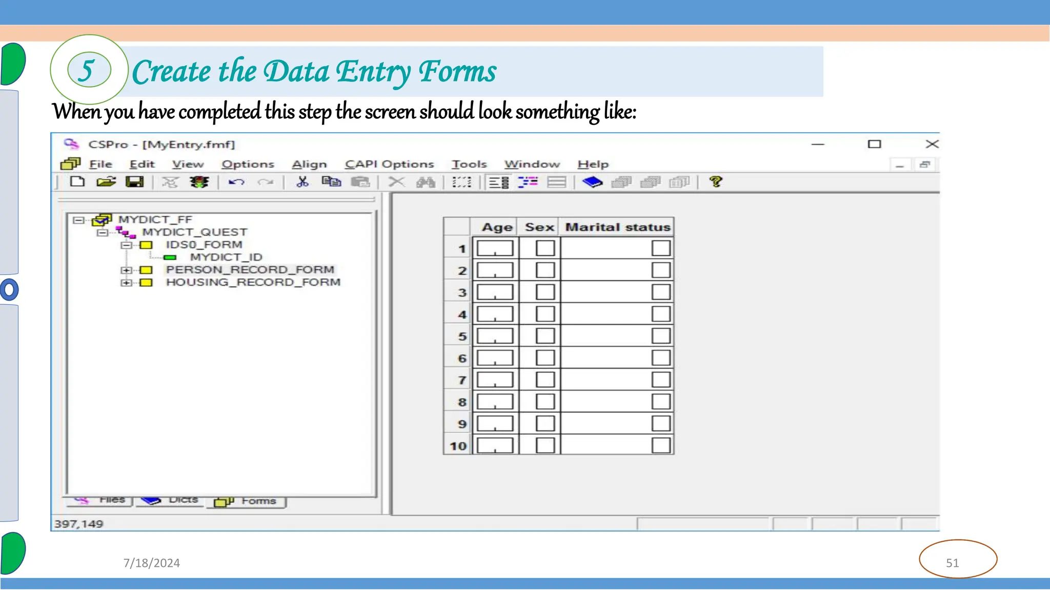 51
7/18/2024
Whenyouhavecompleted this stepthe screenshould looksomething like:
5 Create the Data Entry Forms
 