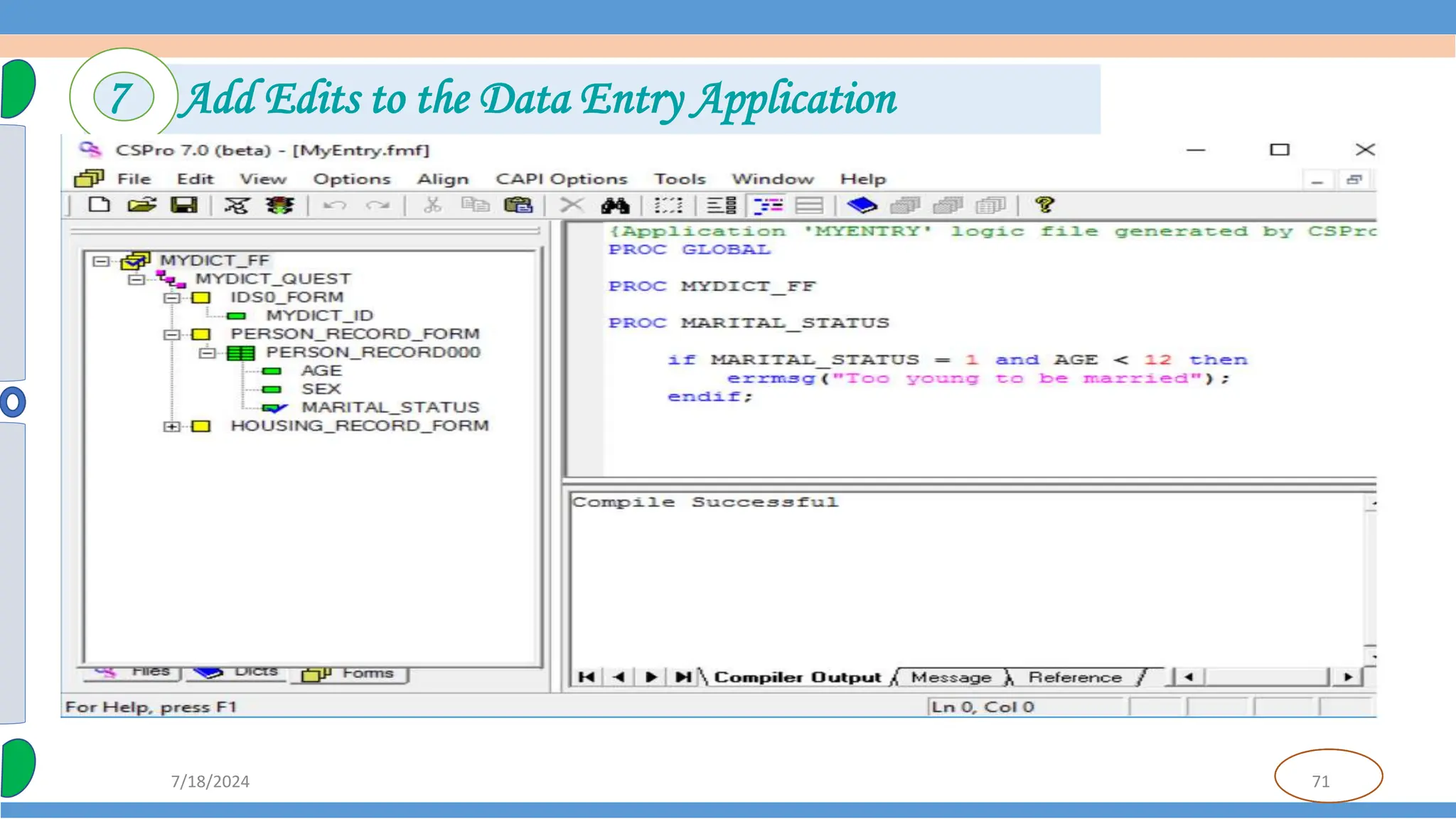 71
7/18/2024
7 Add Edits to the Data Entry Application
 