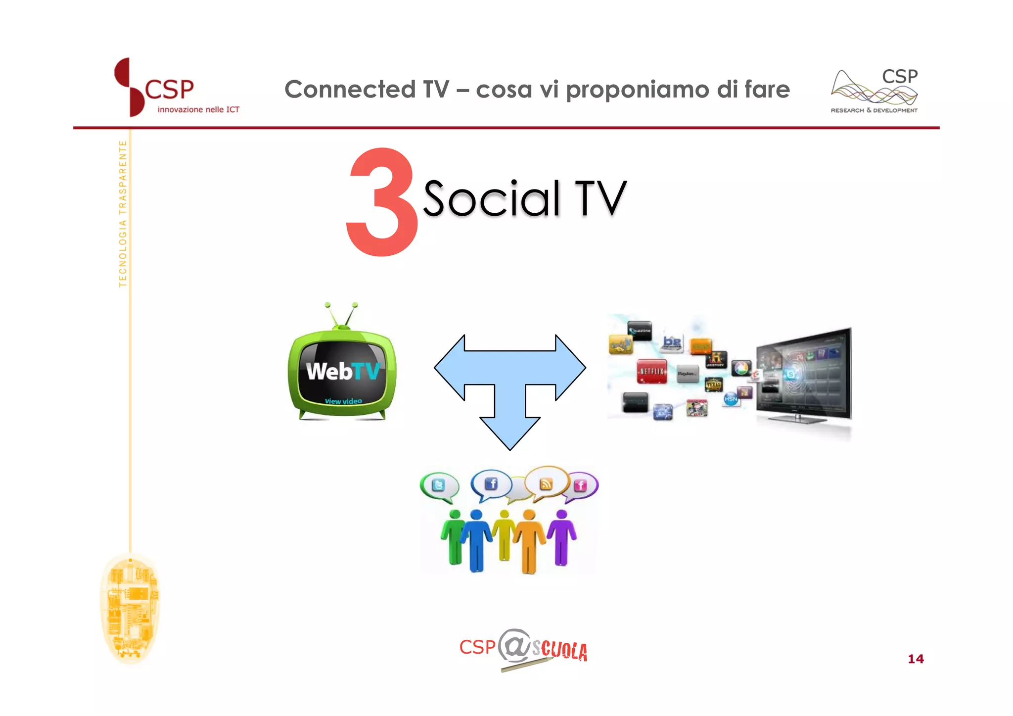 Connected TV – cosa vi proponiamo di fare




    3      Social TV




                                            14
 