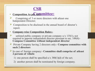Csr Committee Composition Corporate social responsibilities usaage | PPTX