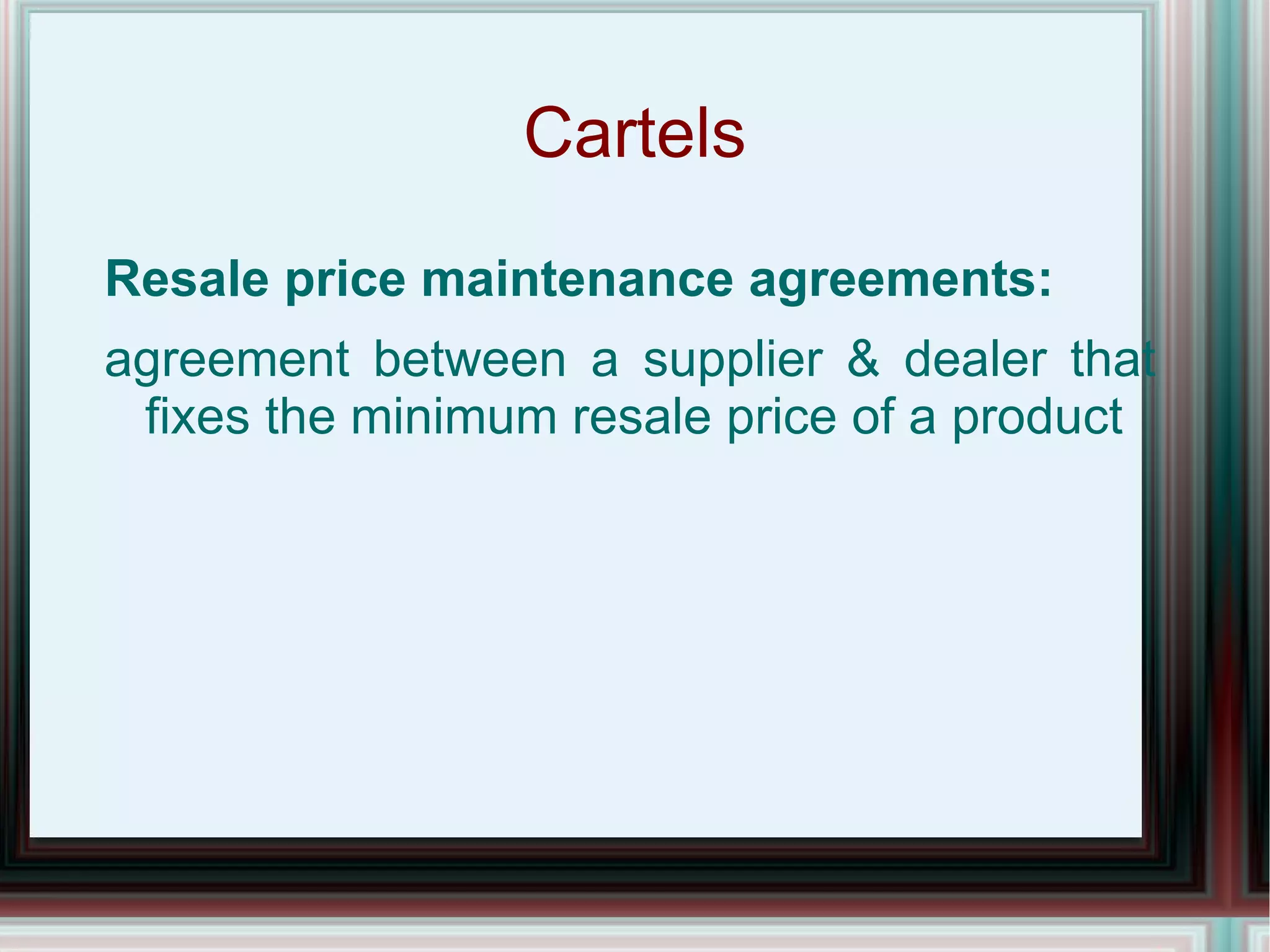 Price Fixing between Competitors Are similarity of prices, simultaneous price changes, or high price, indications of price fixing? NO, not always Supply & Demand can cause these. Price fixing must be PROVEN. (systematic  exchanges of pricing information between competitors) 
