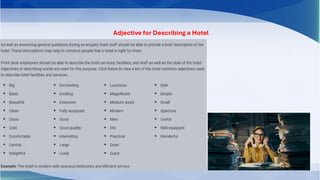 Adjective for Describing a Hotel
 