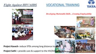 VOCATIONAL TRAINING
Developing Marketable Skills…Creating Employability
Handicrafts skill up-gradation
Motor driving
Soap making
Motor repair
Stitching & designing
Fight Against HIV/AIDS
Project Kavach- reduce STDs among long distance truckers
Project Sathi – provide care & support to the HIV/AIDs affected
 