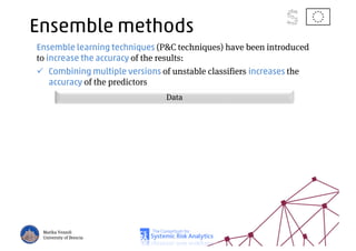 Ensemble methods
Ensemble learning techniques (P&C techniques) have been introduced
to increase the accuracy of the results:
Combining multiple versions of unstable classifiers increases the
accuracy of the predictors
Marika Vezzoli
University of Brescia
Data
 