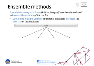 Ensemble methods
Ensemble learning techniques (P&C techniques) have been introduced
to increase the accuracy of the results:
Combining multiple versions of unstable classifiers increases the
accuracy of the predictors
Marika Vezzoli
University of Brescia
Data
 