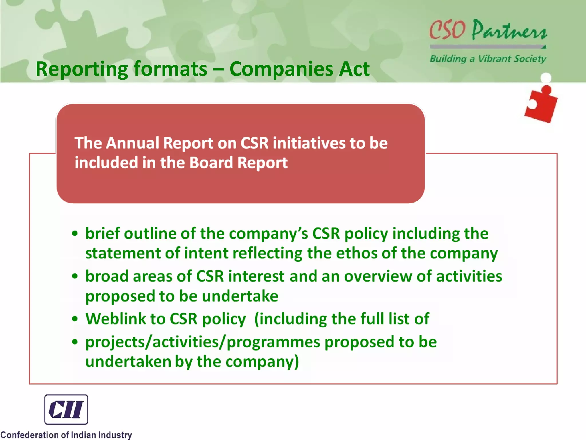 Reporting formats – Companies Act
 