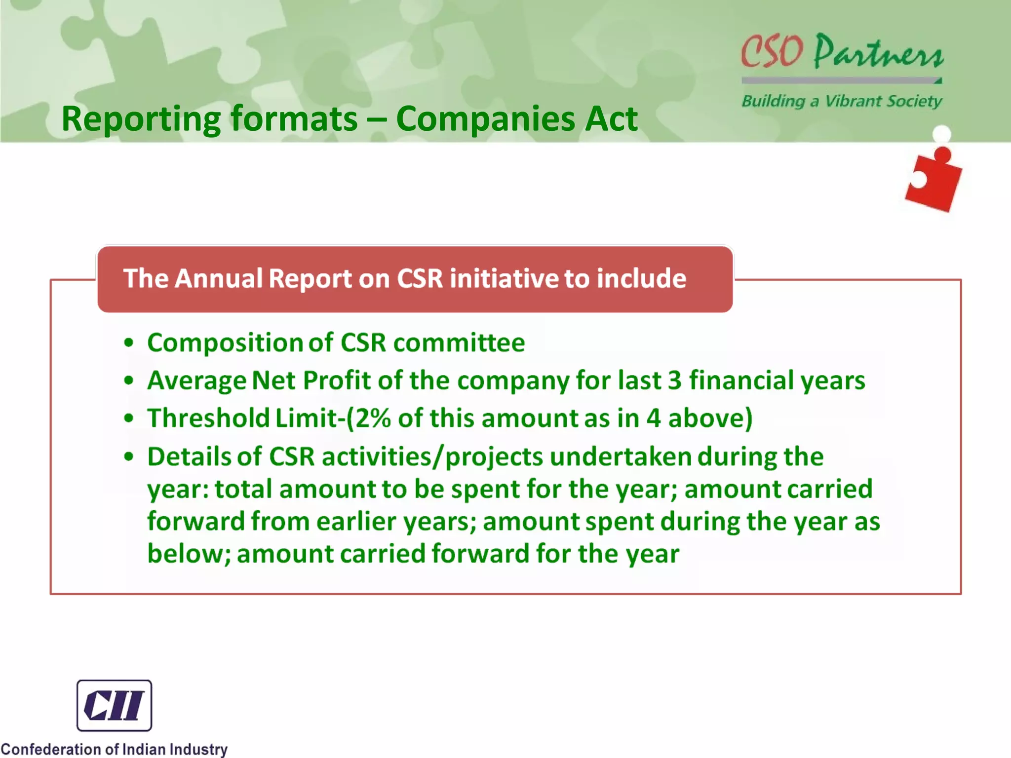 Reporting formats – Companies Act
 