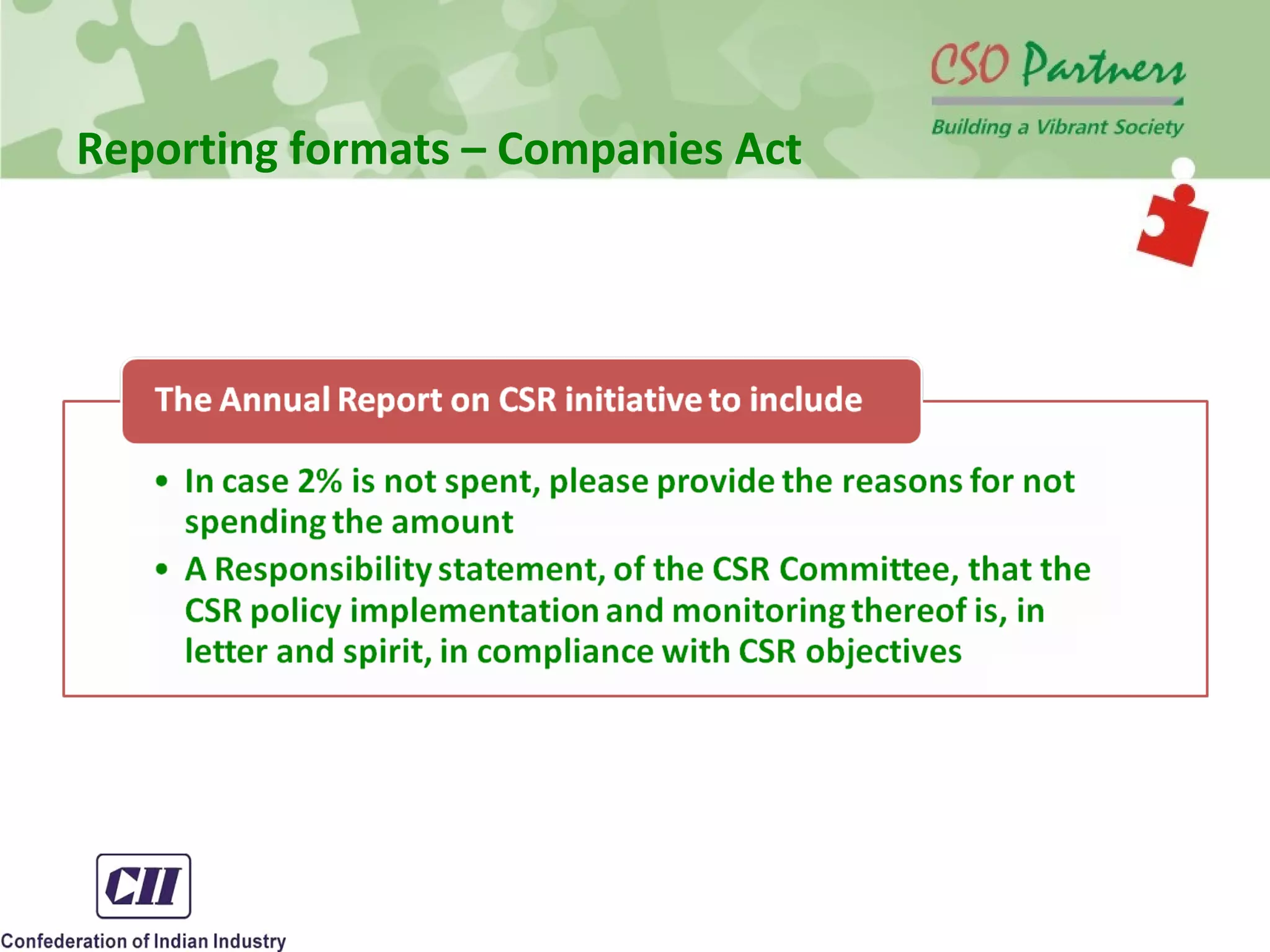 Reporting formats – Companies Act
 