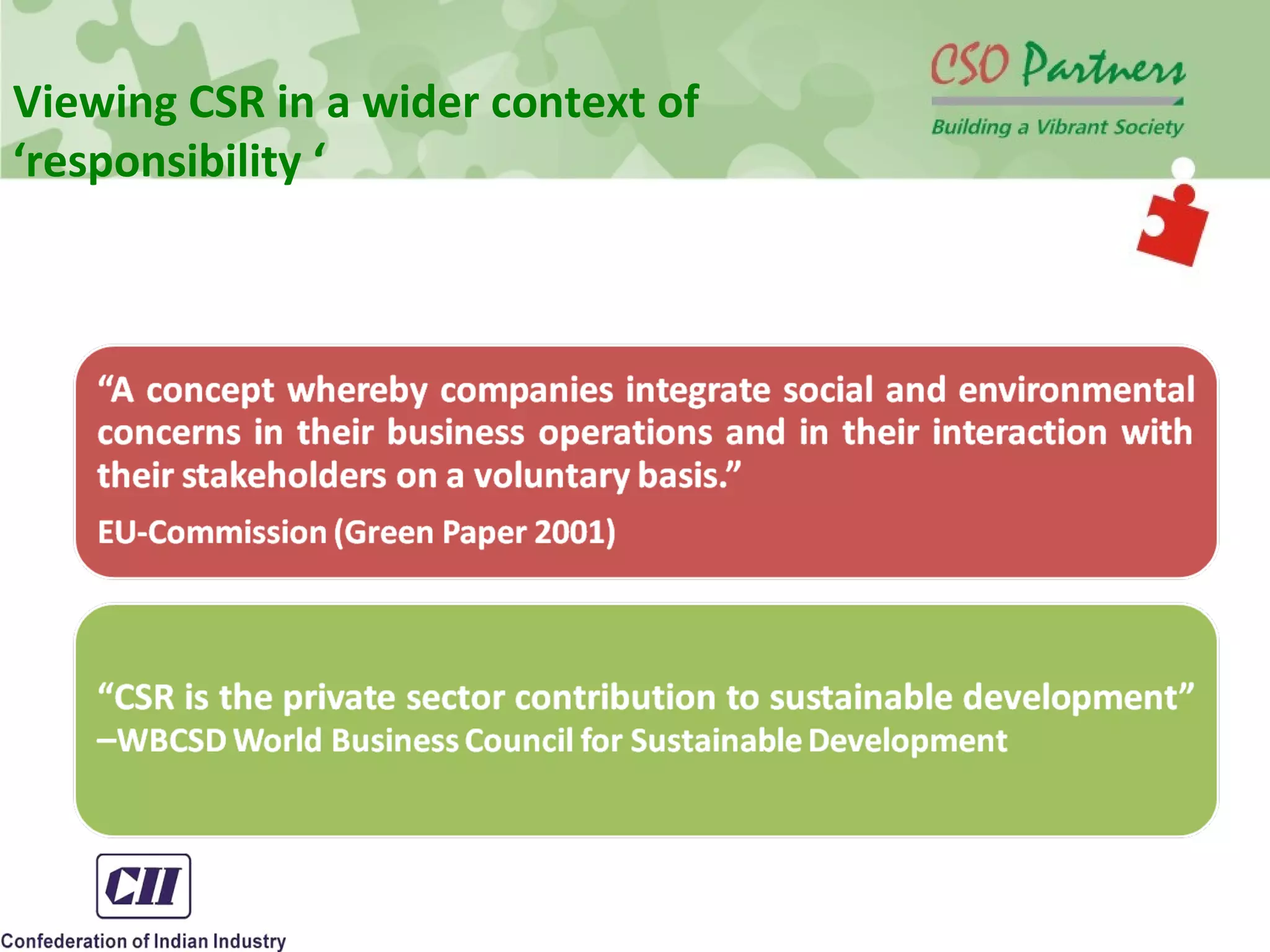 Viewing CSR in a wider context of
‘responsibility ‘
 