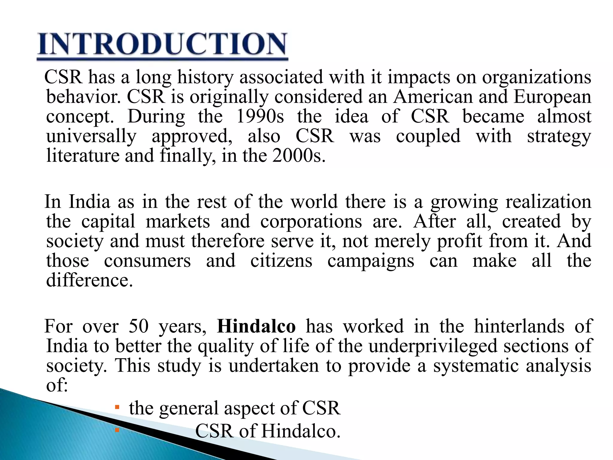 Csr in india ,a case study on hindalco | PPTX