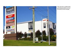 Here are the so called bulky
good stores where you buy
the stuff to fill the houses.
 