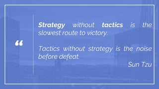 “
Strategy without tactics is the
slowest route to victory.
Tactics without strategy is the noise
before defeat.
Sun Tzu
 