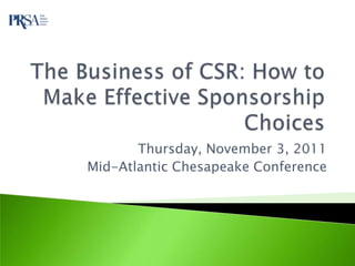Thursday, November 3, 2011
Mid-Atlantic Chesapeake Conference
 