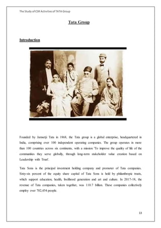 Corporate Social Responsibility Activities of Tata Group | DOCX