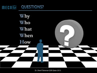 Why
Who
What
When
How

Dr. Sherif Tehemar-CSR Qatar 2013

 
