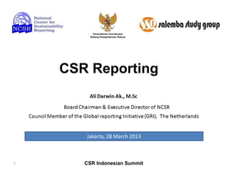 CSR Reporting

Jakarta, 28 March 2013

1

CSR Indonesian Summit

 