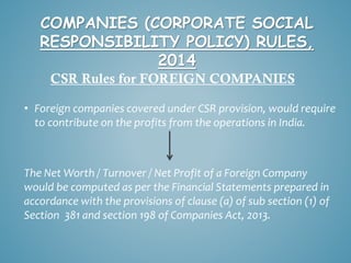 COMPANY ( CORPORATE SOCIAL RESPONSIBILITY POLICY ) RULES 2014 | PPTX
