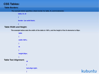 CSS Text: Text Color: The default color for a page is defined in the body selector. body {color:blue;} h1 {color:#00ff00;} h2 {color:rgb(255,0,0);} Text Alignment: h1 {text-align:center;} p.date {text-align:right;} p.main {text-align:justify;}  h1 {text-decoration:overline;} h2 {text-decoration:line-through;} h3 {text-decoration:underline;} h4 {text-decoration:blink;} Text Decoration: 