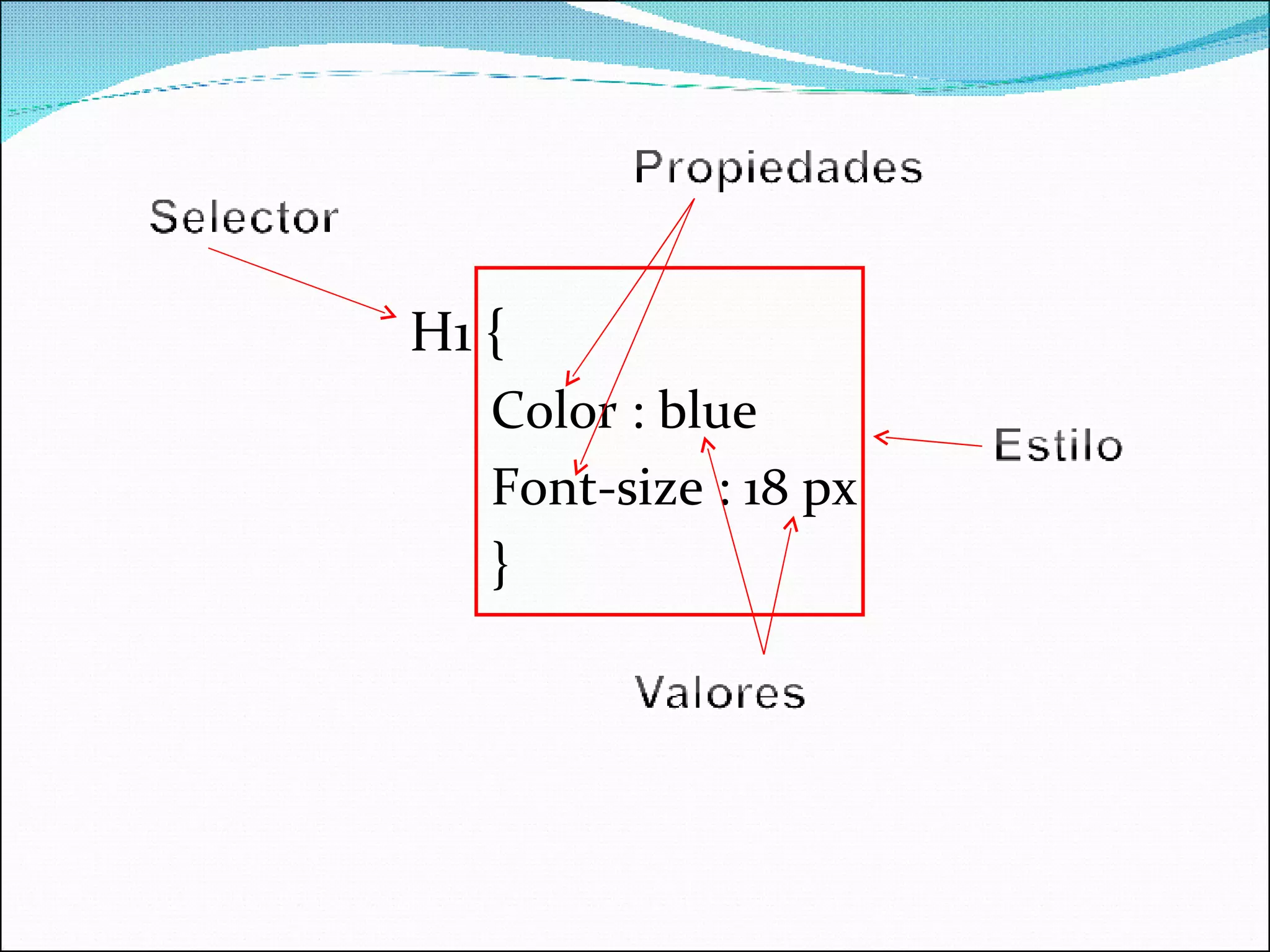 H1 { Color : blue Font-size : 18 px } 