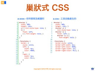 Copyright © 2012 FITPI. All rights reserved.
屬性
9
選擇器 {
    屬性名稱1：屬性值;
屬性名稱2：屬性值;
屬性名稱3：屬性值;
}
用大括號包覆
半型冒號區隔屬性名稱與屬性值
以分號分隔不同屬性
 