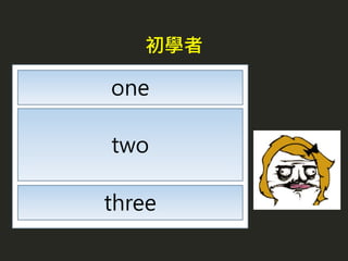one
two
three
初學者
 