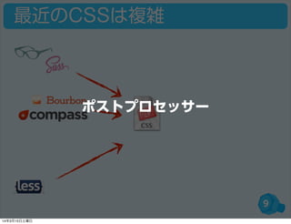 9
最近のCSSは複雑
ポストプロセッサー
14年3月15日土曜日
 