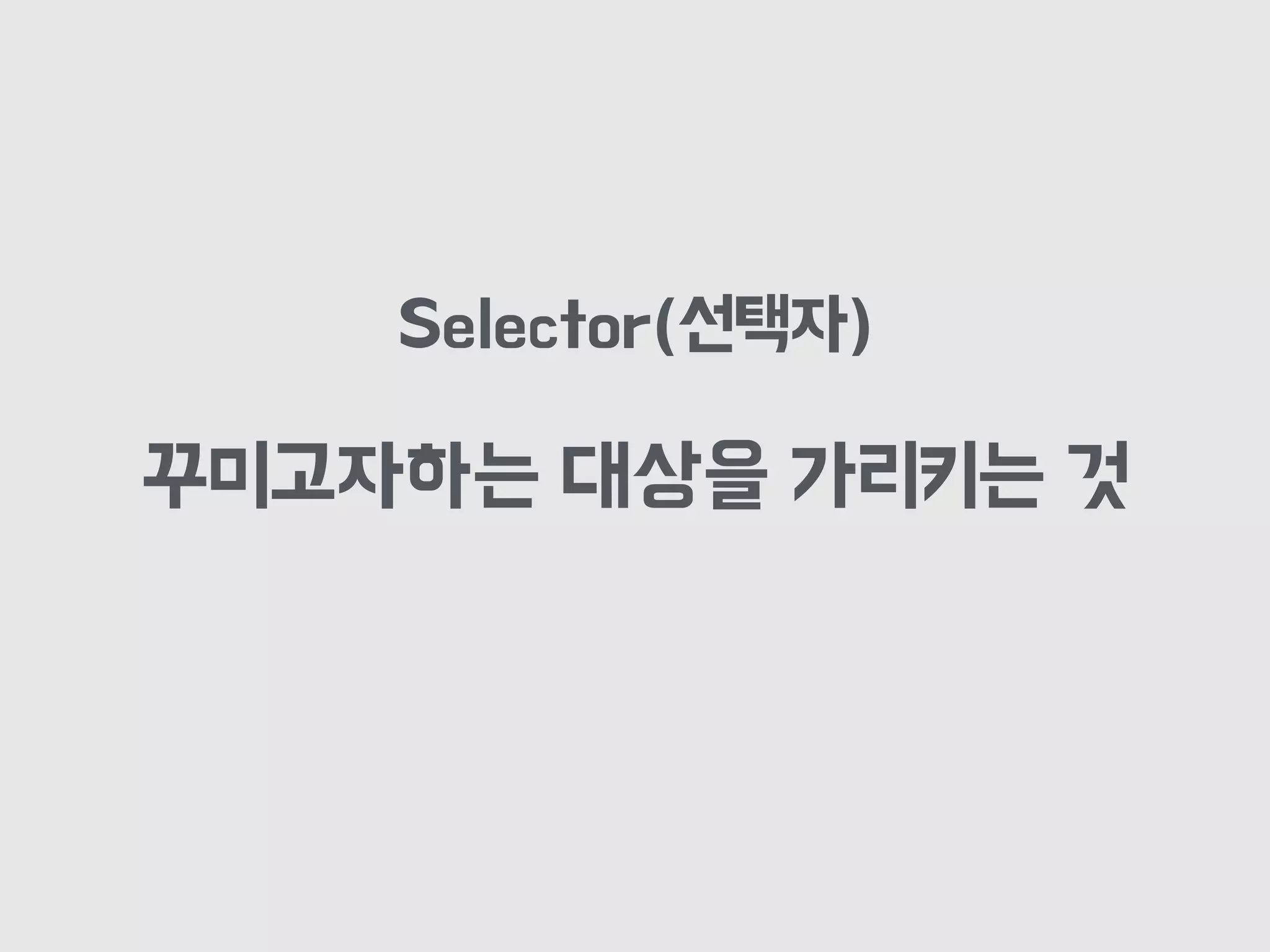 꾸미고자하는 대상을 가리키는 것
Selector(선택자)
 