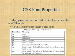 Manav
CSS Font Properties
Many properties, such as font-size, have a value that
is a CSS length
All CSS length values except 0 need units
 