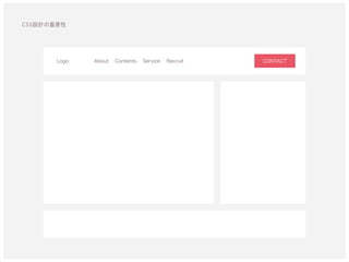 CSS設計の重要性
About Contents Service RecruitLogo CONTACT
CONTACT
 