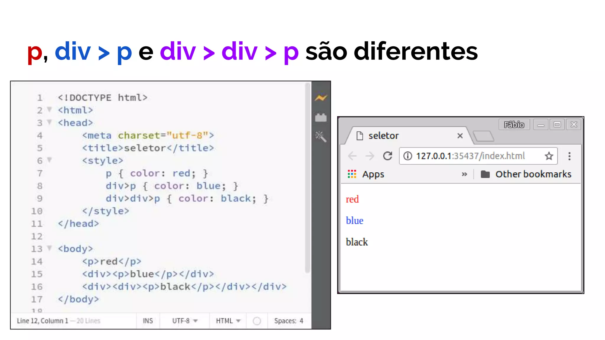 p, div > p e div > div > p são diferentes
 