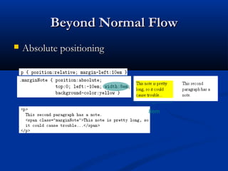 Beyond Normal FlowBeyond Normal Flow
 Absolute positioningAbsolute positioning
8em
 