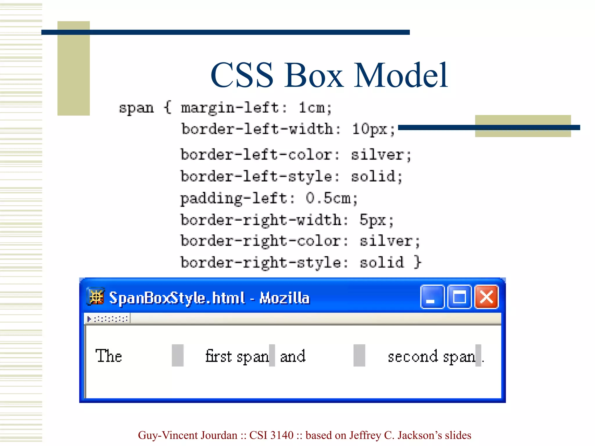 Guy-Vincent Jourdan :: CSI 3140 :: based on Jeffrey C. Jackson’s slides
CSS Box Model
 