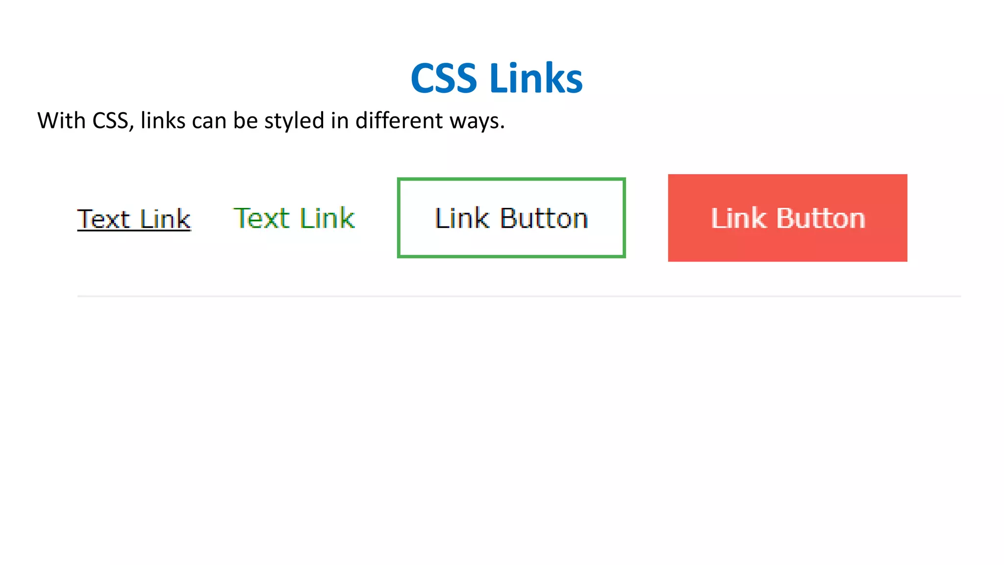 CSS Links
With CSS, links can be styled in different ways.
 
