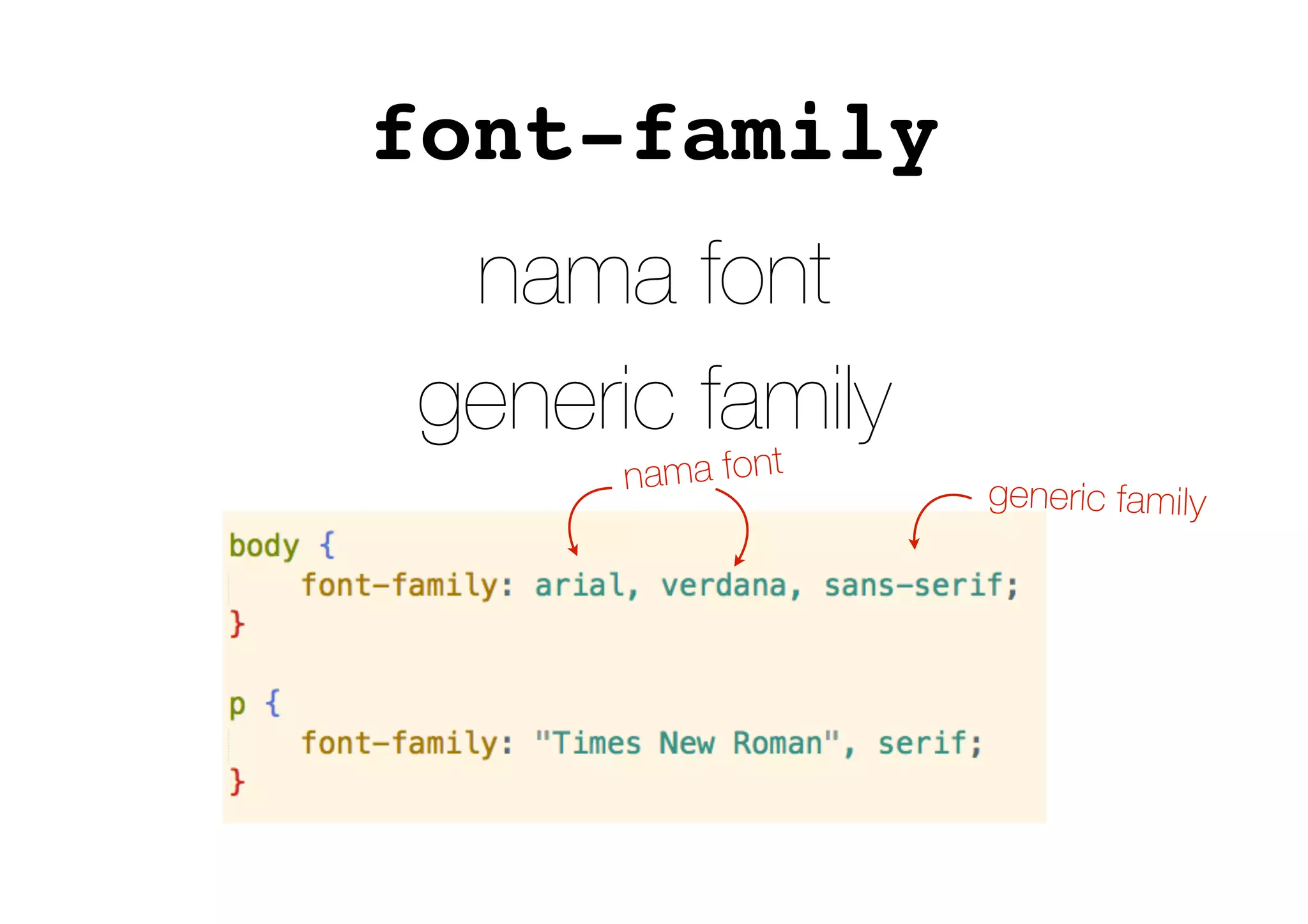 font-family
nama font
generic family
nama font
generic family
 